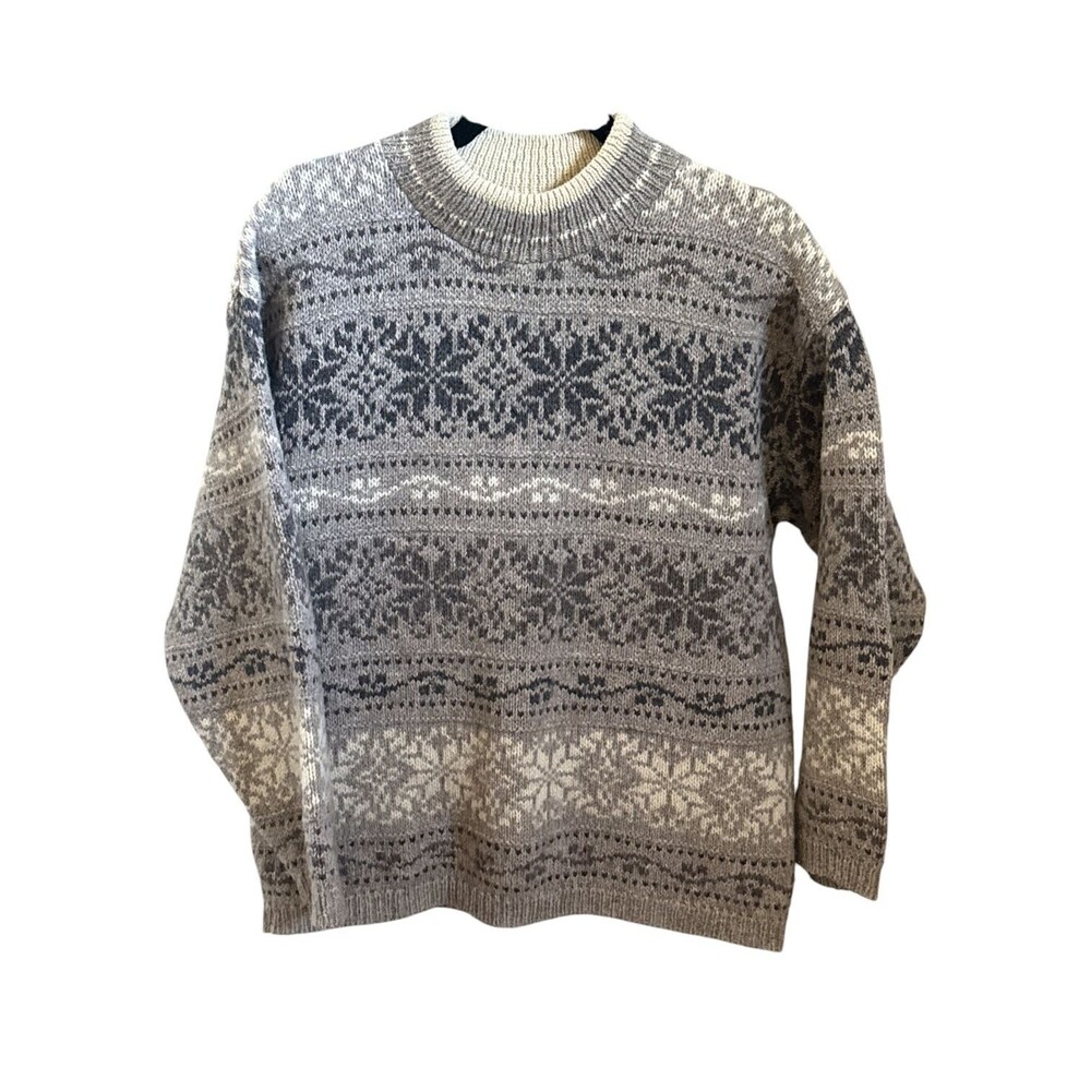 Vintage Eddie Bauer Wool Sweater Women’s Medium Nordic Fair Isle Beige USA